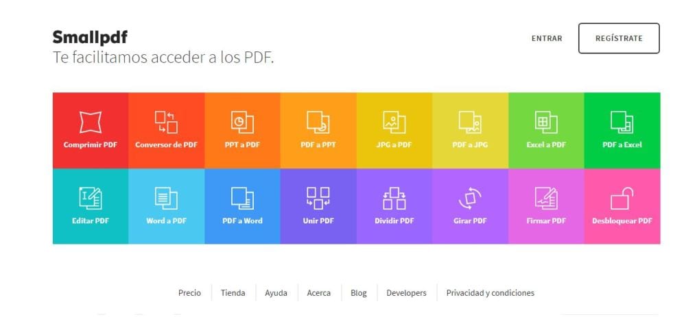 SmallPDF te permite convertir, comprimir, y unir tu archivo PDF desde el navegador